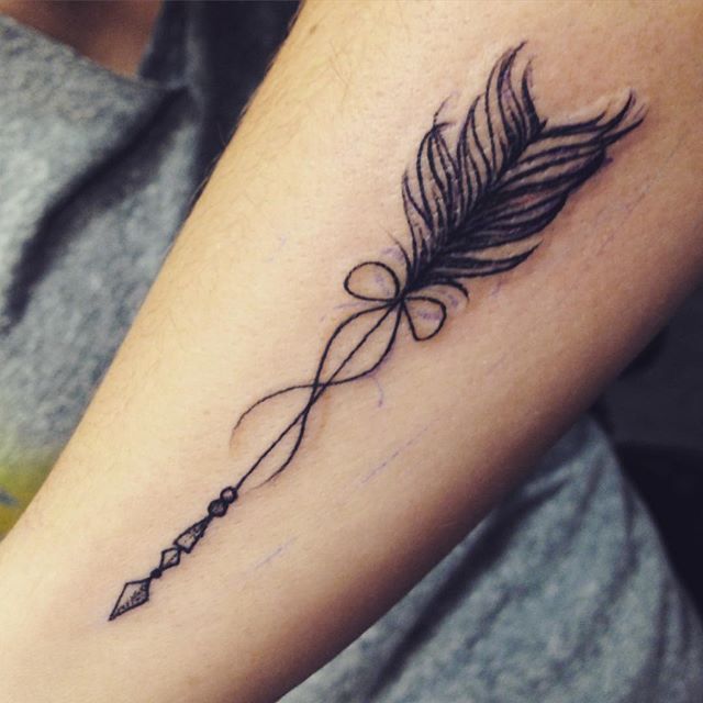 Cool Black Ink Arrow Tattoo On Right Forearm