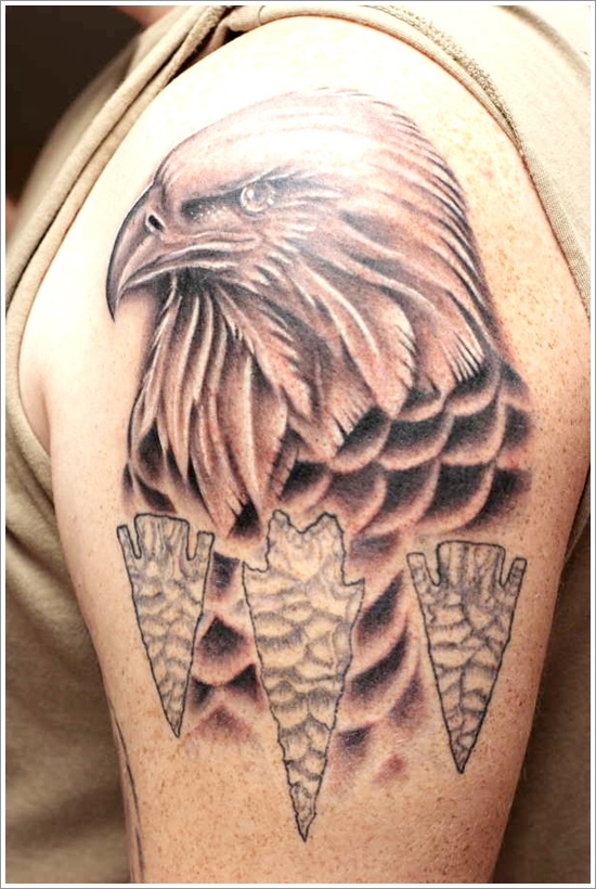 Cool Black Ink Eagle Head Tattoo On Left Shoulder