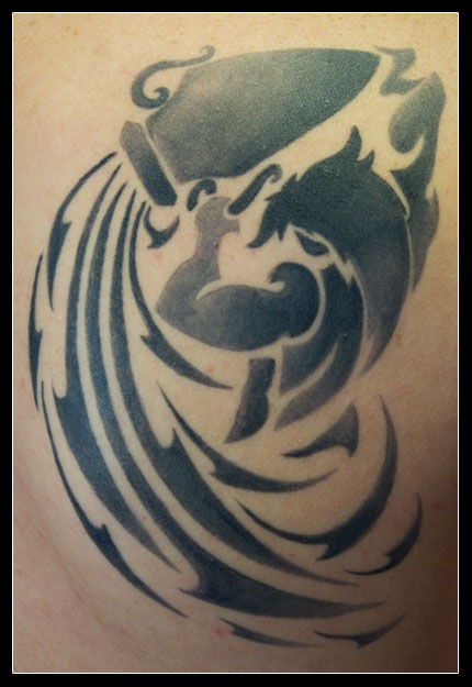 Cool Black Tribal Aquarius Tattoo Design By Triangel Tattoo