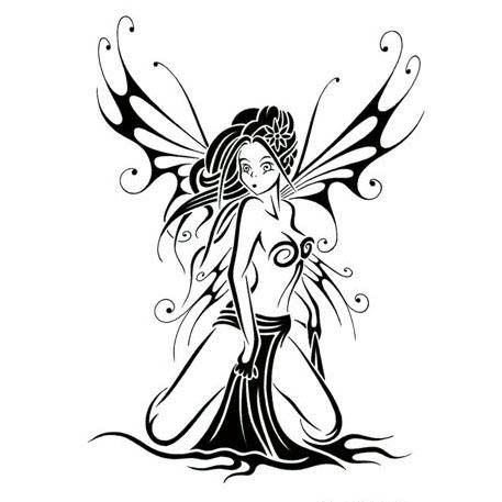 Cool Black Tribal Fairy Tattoo Stencil