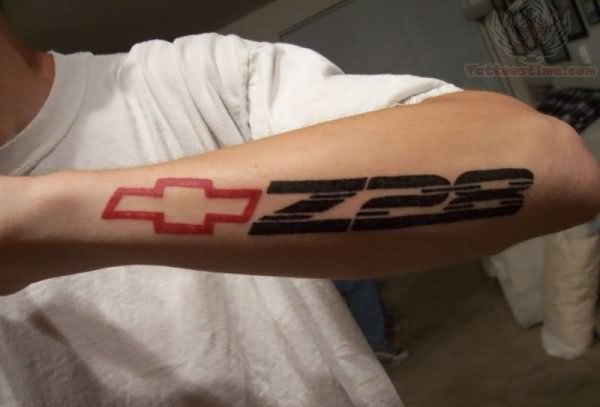 Cool Camaro Z28 Tattoo On Left Arm