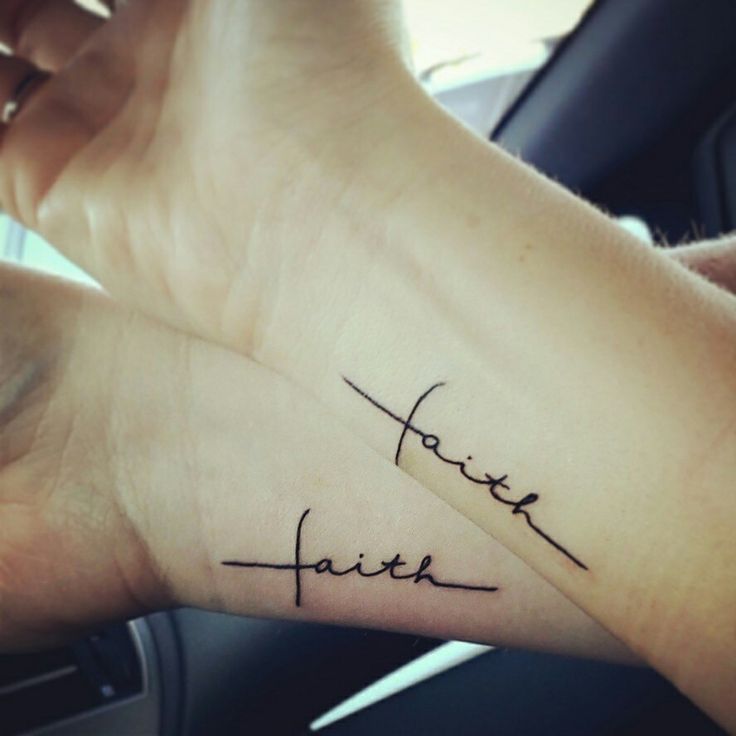 Cool Faith Lettering Tattoo On Couple Wrist