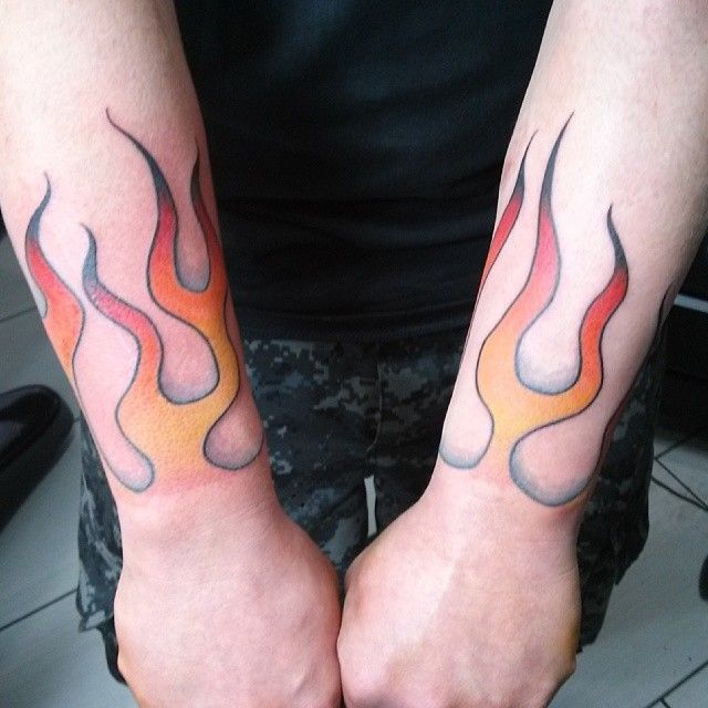 Cool Fire And Flame Tattoo On Both Upper Wrist