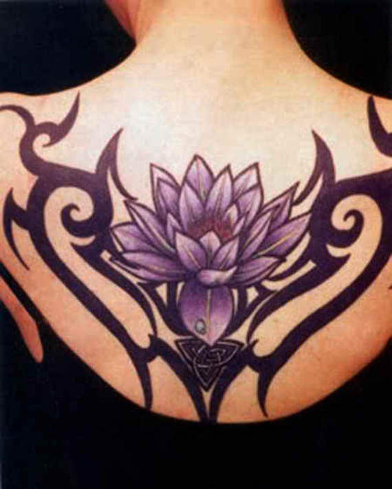 Cool Lotus Flower Tattoo On Women Upper Back