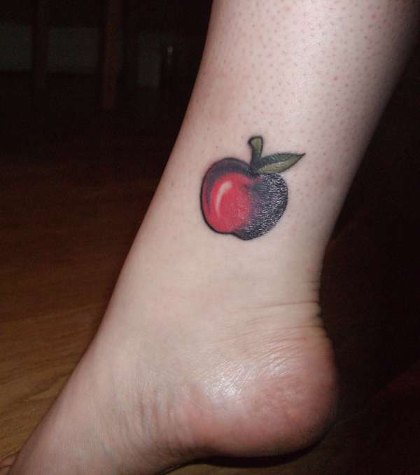 Cool Red Apple Tattoo On Left Ankle
