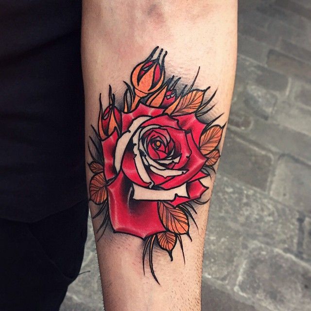 Cool Rose Tattoo On Right Forearm