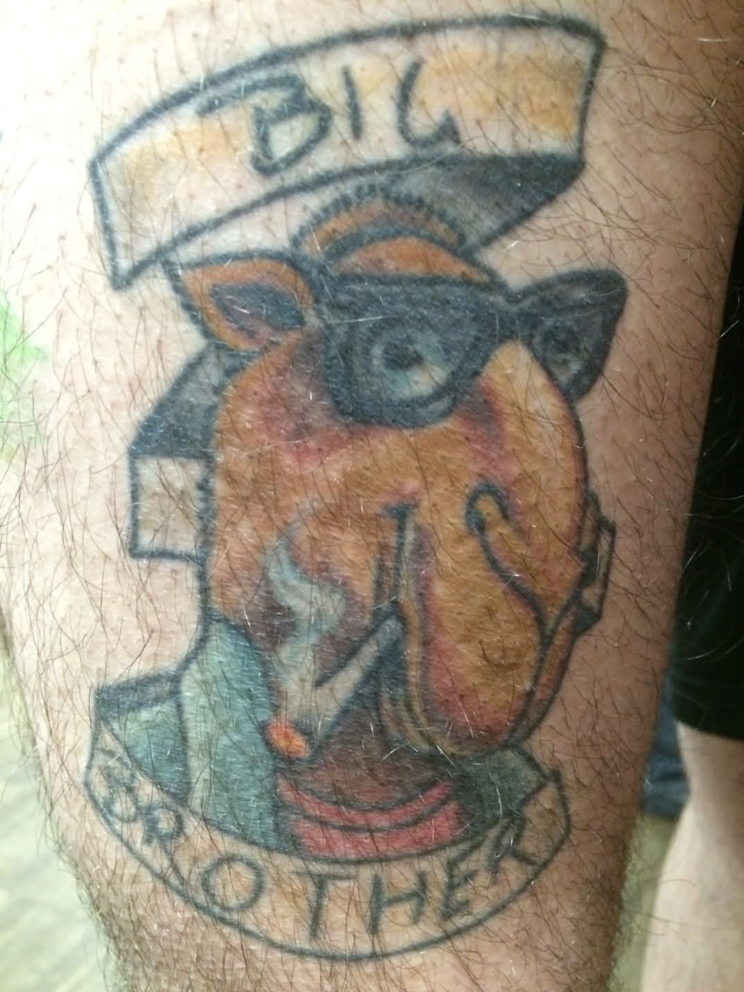 Cool Smoking Camel Head With Big Brother Banner Tattoo Design