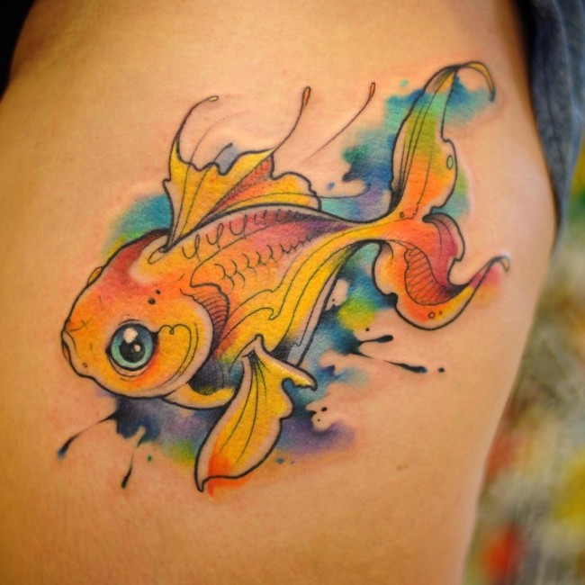 Cool Watercolor Fish Tattoo Design For Sleeve