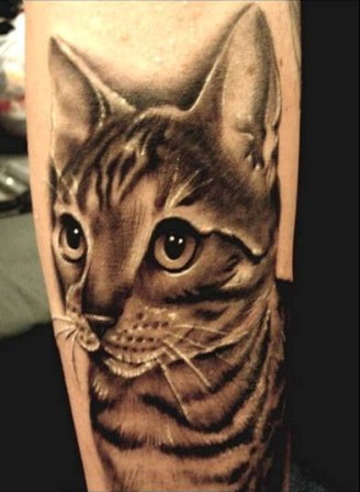 Cute Black Ink Cat Tattoo Design For Sleeve