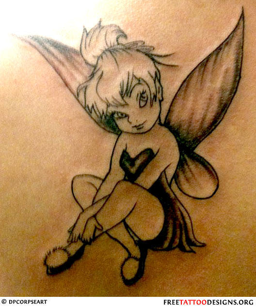 Cute Black Ink Fairy Tattoo Design