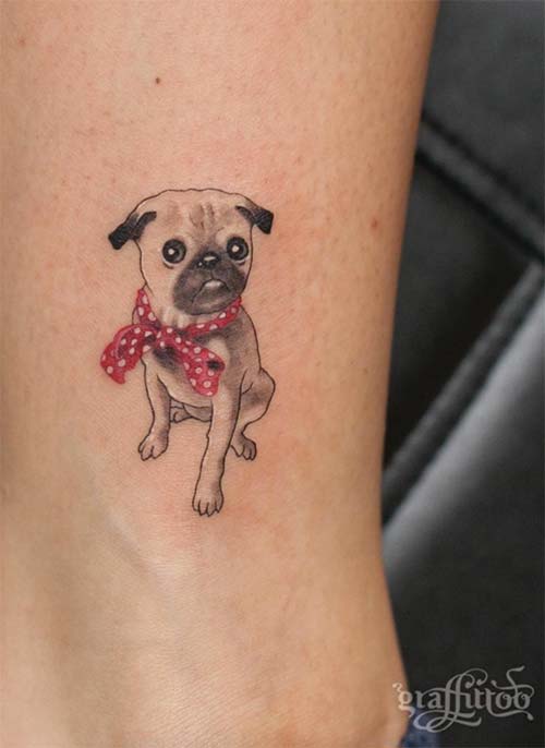 Cute Pug Dog Tattoo Design For Ankle