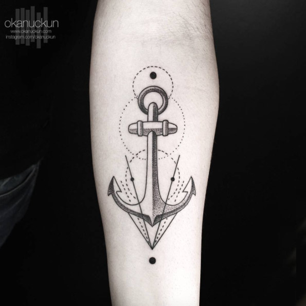 Dotwork Anchor Tattoo On Forearm