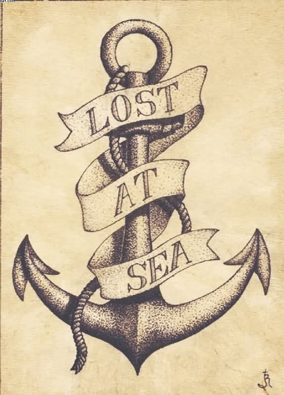 Dotwork Anchor With Banner Tattoo Design