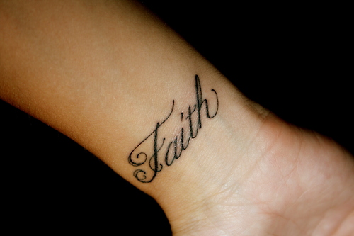 Faith Lettering Tattoo On Wrist