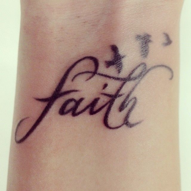 Faith With Flying Birds Tattoo On Wrist