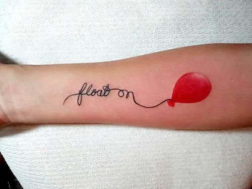 Float On – Red Ink Balloon Tattoo On Right Forearm