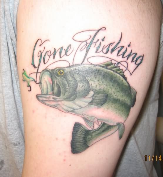 Gone Fishing – Cool Fish With Frog Tattoo On Left Half Sleeve