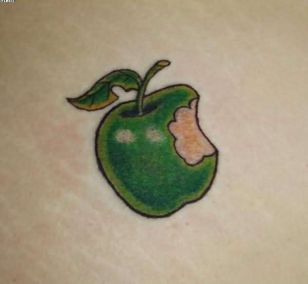 Green Bitten Apple Tattoo Design