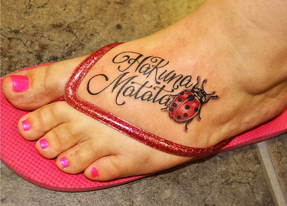 Hakuna Matata - Lady Bug Tattoo On Girl Left Foot