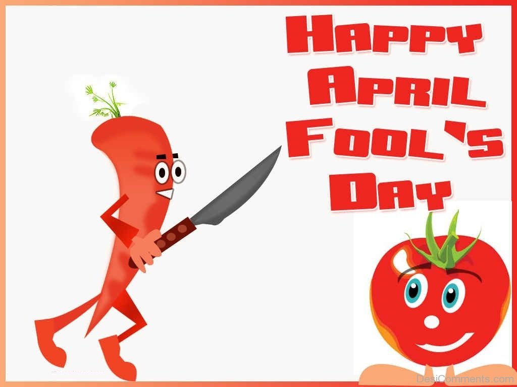 Happy April Fools Day Carrot And Tomato Cartoon Picture