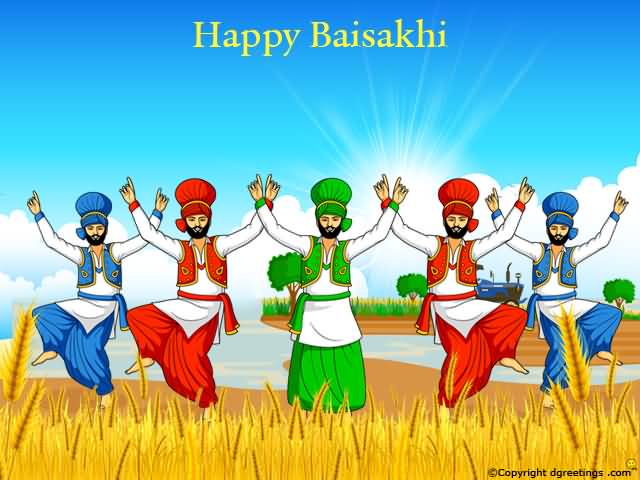 Happy Baisakhi Dancing Punjabi Boys Illustration
