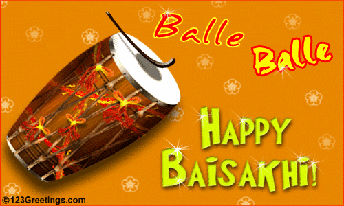 Happy Baisakhi Dhol Beating Animated Picture