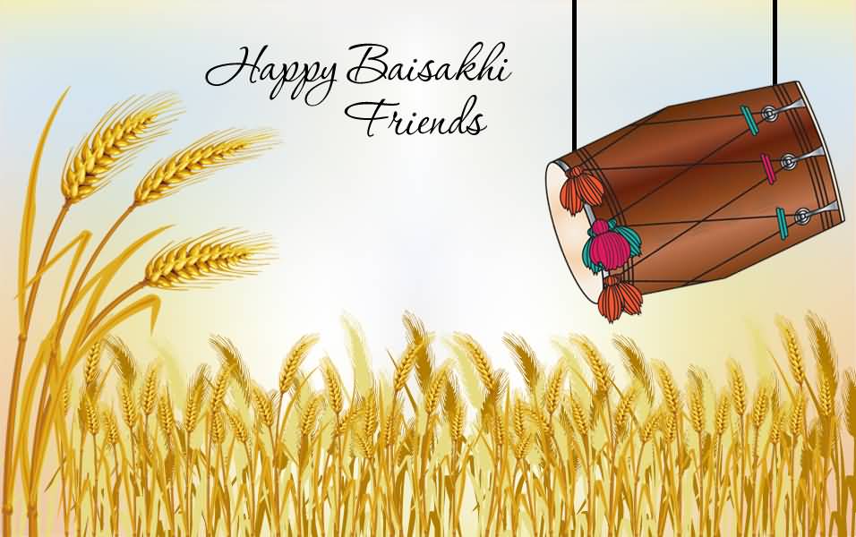 Happy Baisakhi Friends Dhol Illustration