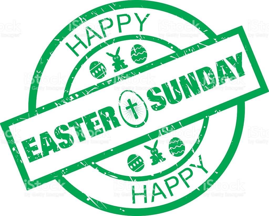Happy Easter Sunday Green Round Stamp