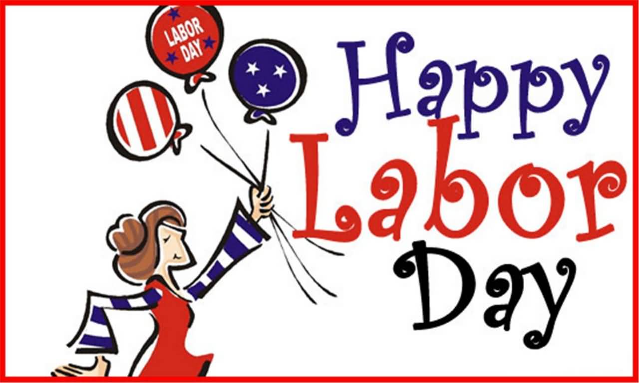 Happy Labor Day Girl With Balloons Printable Cards