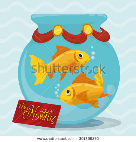 Happy Nowruz Little Aquarium With Couple Of Goldfishes