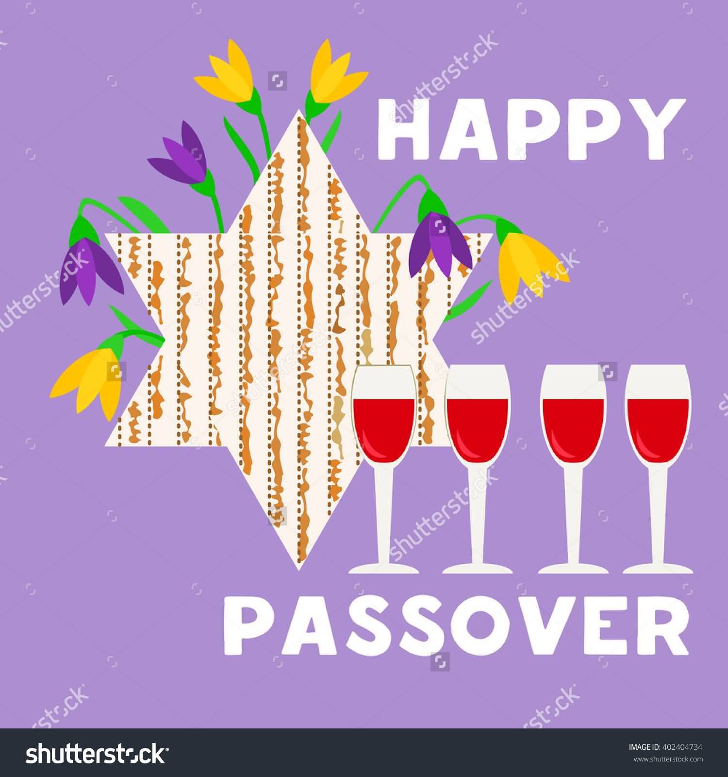 Happy Passover 2017 Wine Glasses And Star With Flowers