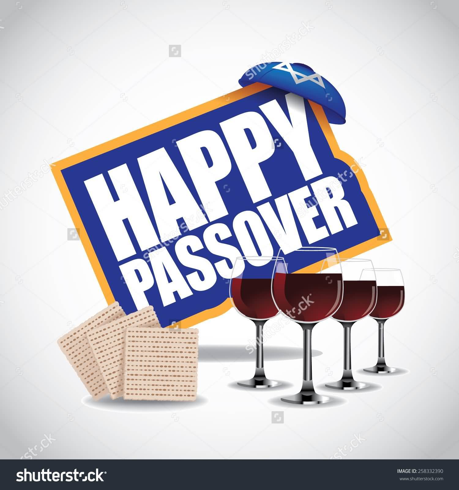 Happy Passover Wine Glasses And Matzah Illustration
