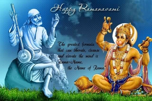 Happy Ram Navami Sai Baba And Lord Hanuman