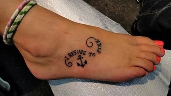 I Refuse To Sink – Black Ink Anchor Tattoo On Right Foot