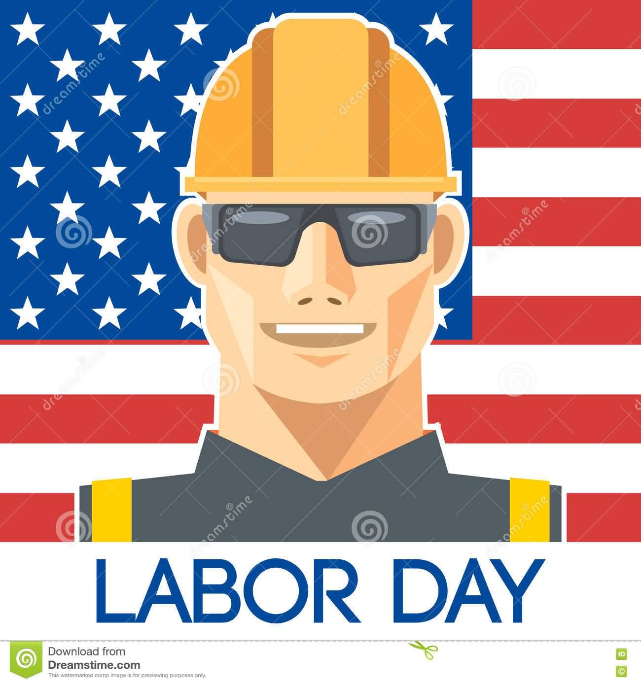 Labor Day Worker With Safety Helmet And Glasses Over The Flag Of USA