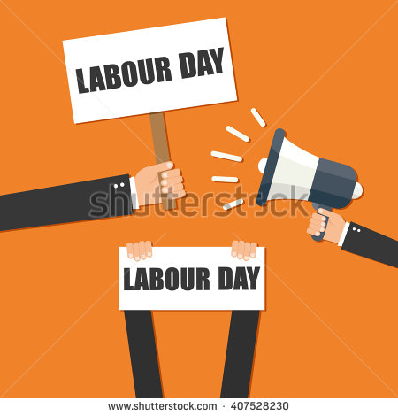 Labour Day Hand Holding Signboard And Megaphone Illustration