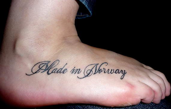 Made In Norway Lettering Tattoo On Right Foot