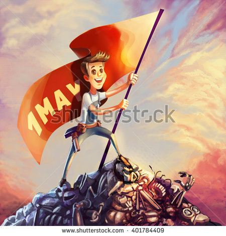Man With 1 May Flag In Hand On International Labor Day