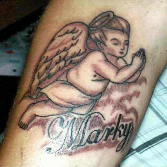 Marky - Black Ink Baby Angel Tattoo Design For Sleeve