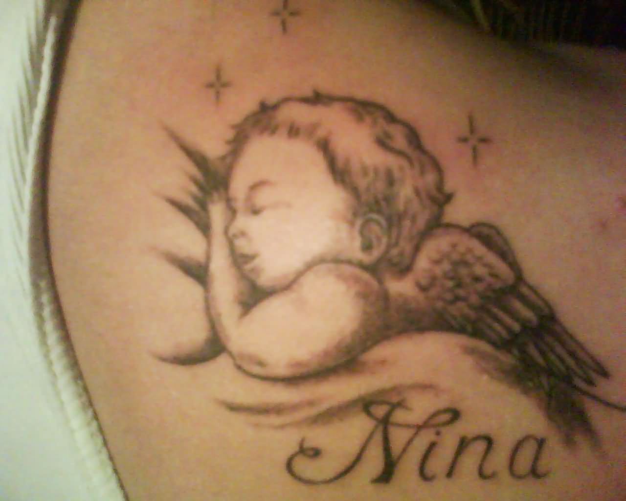 Nina - Cute Sleeping Baby Angel Tattoo Design