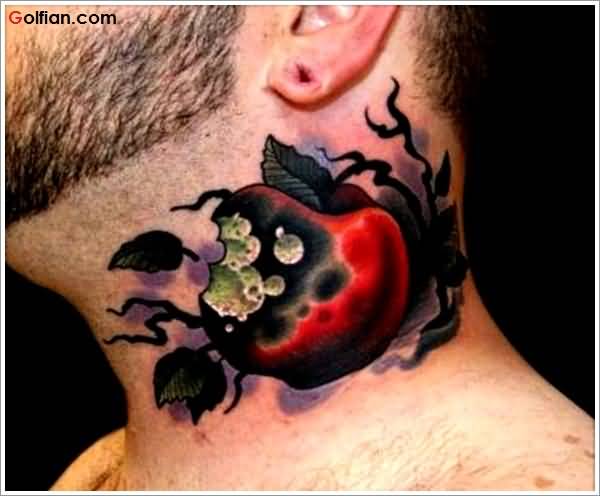 Poison Apple Tattoo On Man Left Side Neck