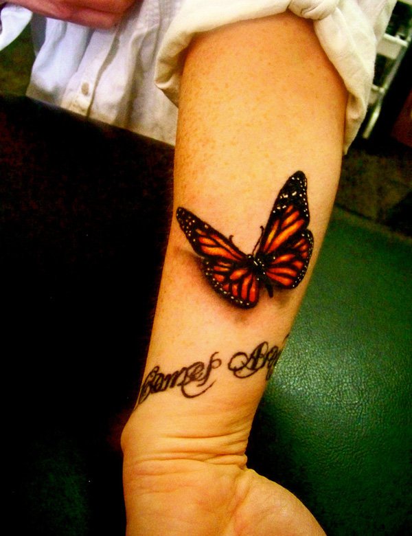 Realistic 3D Butterfly Tattoo On Left Arm