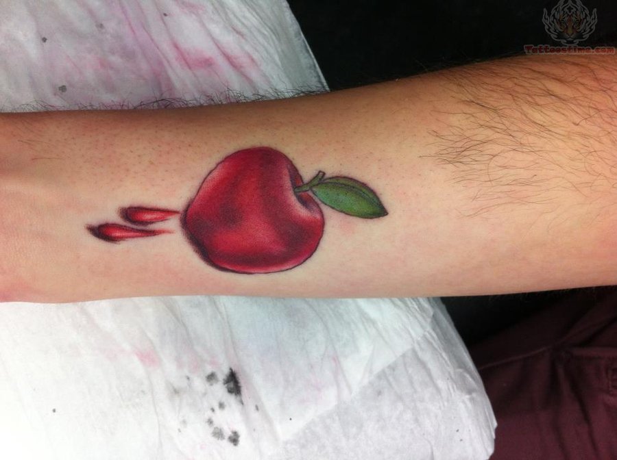 Red Ink Apple Tattoo Design For Forearm