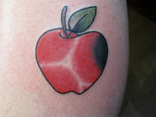Red Ink Traditional Apple Tattoo Design