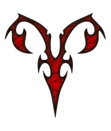 Red Ink Tribal Aries Symbol Tattoo Design