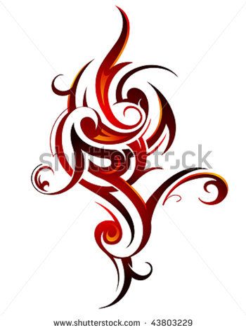 Red Ink Tribal Fire And Flame Tattoo Design