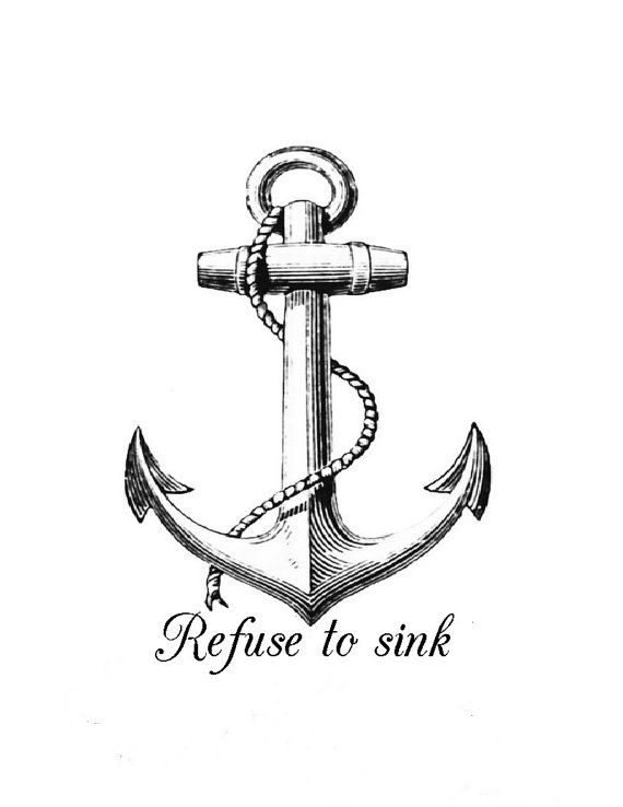 Refuse To Sink - Black Ink Anchor Tattoo Design