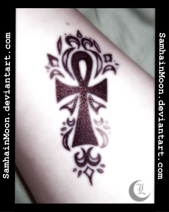 Silhouette Ankh Tattoo Design For Sleeve