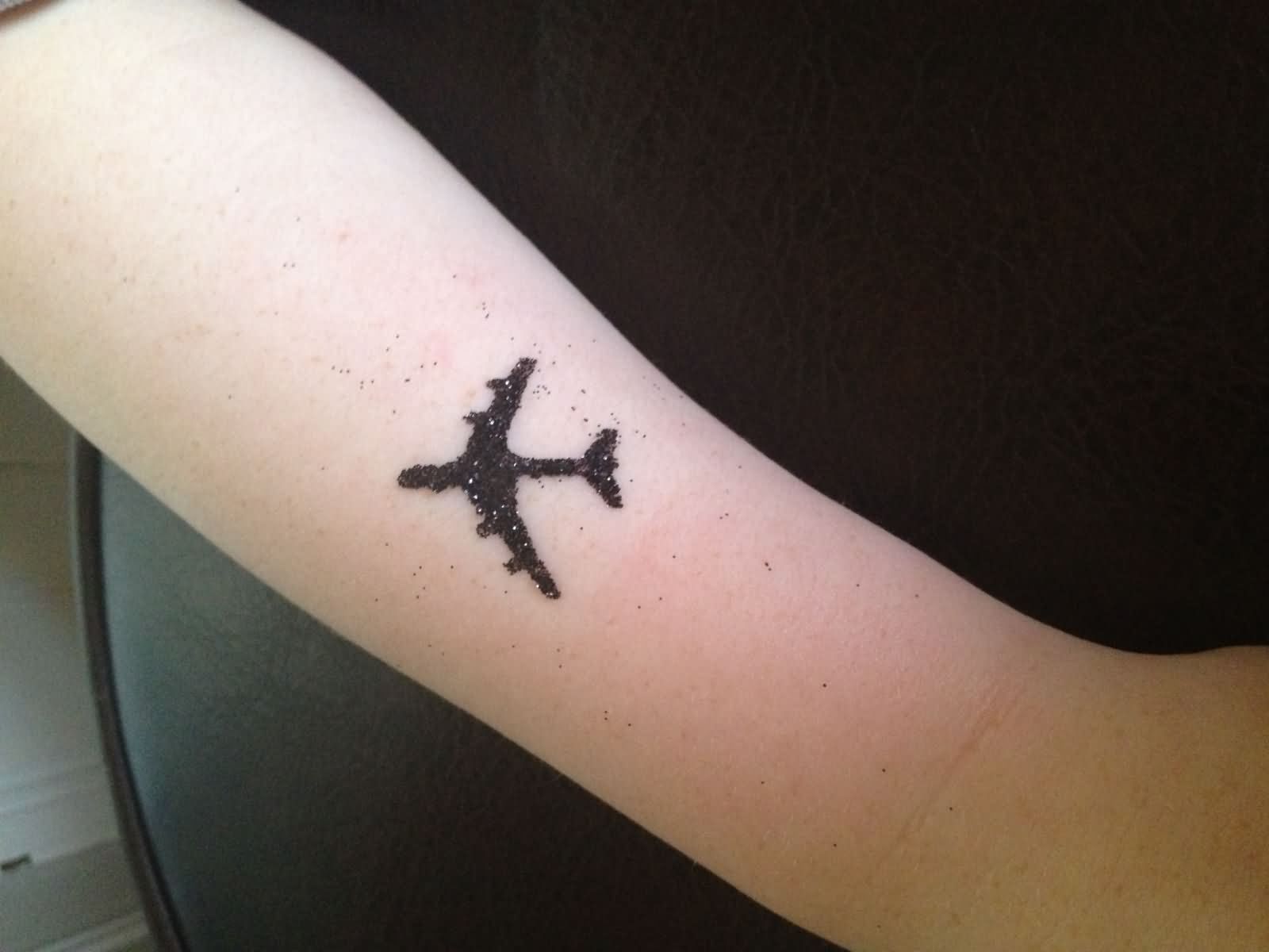 Silhouette Airplane Tattoo Design For Half Sleeve