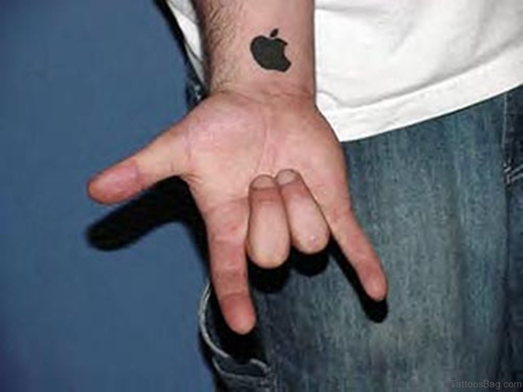 Silhouette Apple Logo Tattoo On Right Wrist